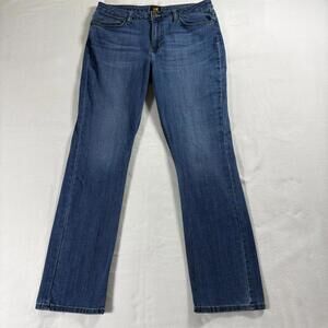 Lee Womens Vintage Y2K Grunge Slim Leg Blue Denim Jeans Size 14 Long Straight Y2